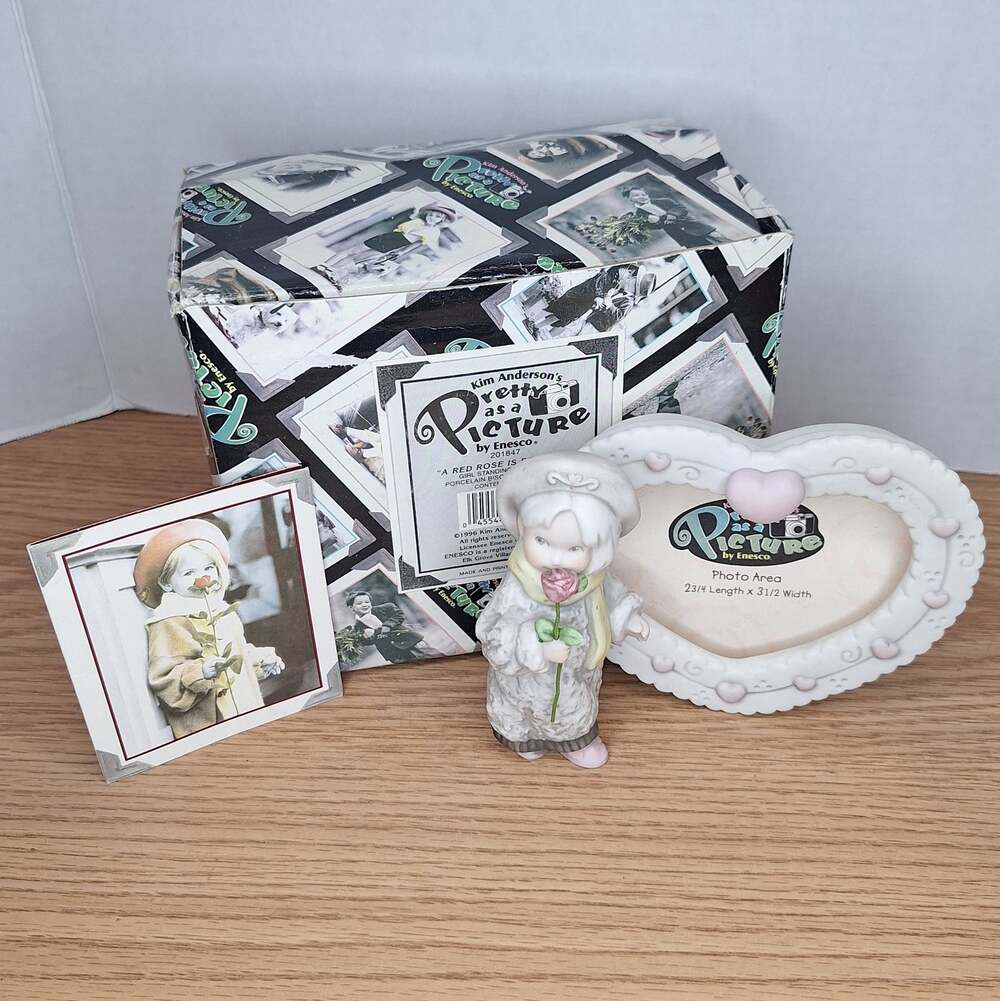 VTG Enesco Kim Anderson Pretty As A Picture A Red Rose Is For Love Frame NIB